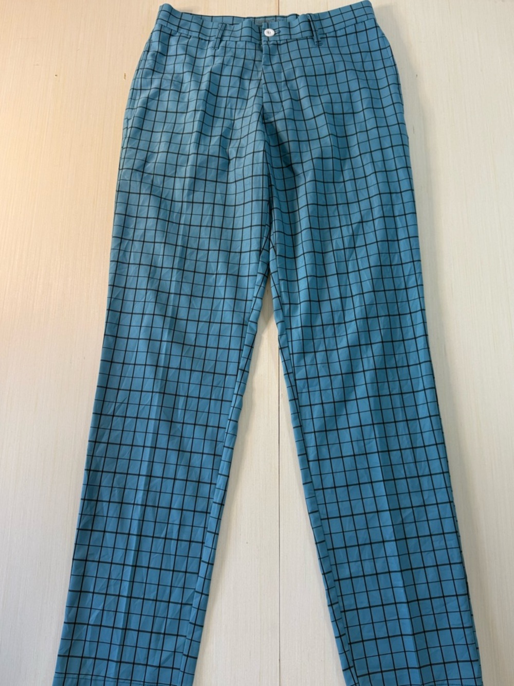 Men's Teal Golf Windowpane Patterned Chinos